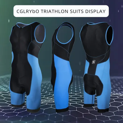 Miniatura 4 de Triathlon Suits Mens One-Piece Sleeveless Trisuits Skin Wet Suit for Running Cycling Swimming Azul