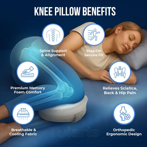 Miniatura 3 de Almohada de rodilla de espuma viscoelástica para personas que duermen de lado, dolor de cadera con correa ajustable, almohada entre las piernas
