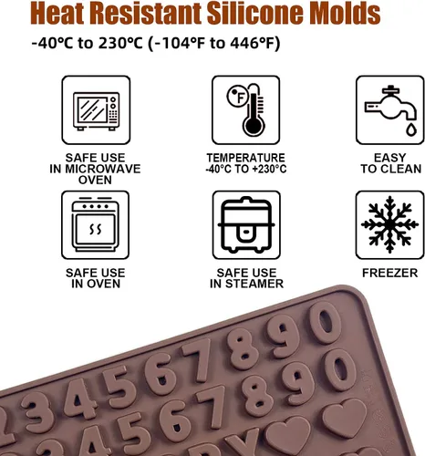 Miniatura 4 de Walfos Molde de silicona para letras y números de chocolate, molde antiadherente para chocolate, hecho de silicona de grado alimenticio, sin BPA
