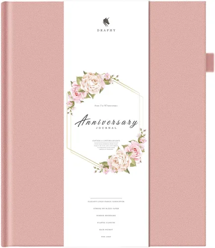 Diario de aniversario para parejas, elegante libro de recuerdos de boda y álbum de fotos con soporte para bolígrafo y banda de cierre, el regalo