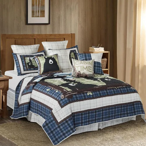 Miniatura 22 de Virah Bella Juego de ropa de cama King Lodge de 3 piezas, juego de edredón reversible rústico con fundas de almohada decorativas, panel familiar