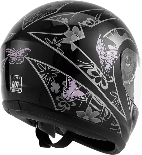 Miniatura 5 de TCT-MOTORPARTS - Casco de motocicleta para adultos, aprobado por DOT, color negro, visera de espejo de cara completa, casco de calle Negro