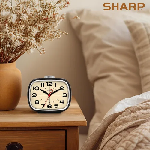 Miniatura 5 de Sharp Reloj despertador, reloj analógico retro simple alimentado por batería, negro, blanco
