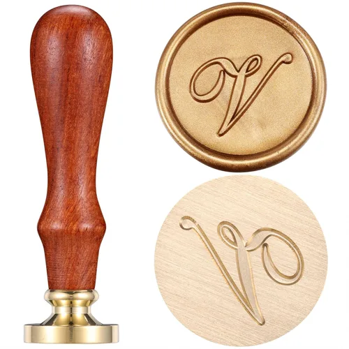 Miniatura 20 de Yoption - Sello de cera con diseño de letra del alfabeto y cabeza de latón retro, sello clásico