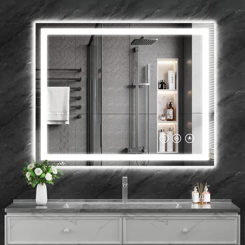 Miniatura 13 de Koonmi Espejo LED de 28 x 20 pulgadas para baño, espejo de tocador antivaho 90CRI con luz delantera y trasera, espejo de pared a prueba de roturas