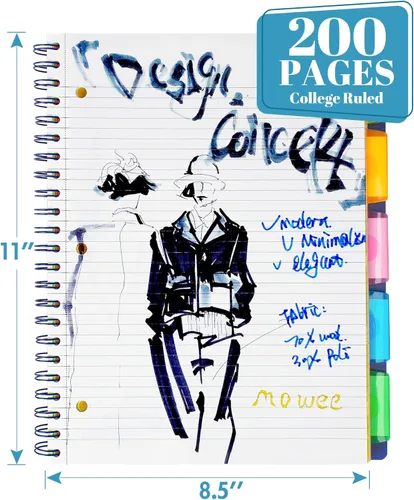 Miniatura 6 de Cuaderno de 5 materias – Cuaderno de espiral, cuaderno de rayas universitarias con bolsillo divisor, pestañas, regla de 11 pulgadas, 200 páginas