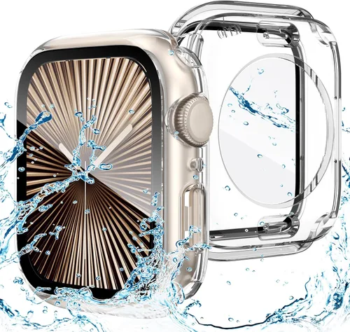 Miniatura 27 de Goton Funda impermeable 2 en 1 para Apple Watch Series 9, 8, 7, protector de pantalla de 1.772 pulgadas, cubierta protectora de vidrio 360, Plateado