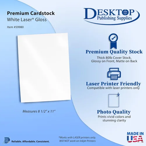 Miniatura 2 de Cartulina brillante láser de 8 mil, papel fotográfico brillante de una sola cara para impresoras láser, 8 1/2 x 11 pulgadas, 100 hojas