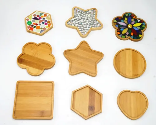Miniatura 9 de Lanyani 6 bases de mosaico de madera, sustratos de varias formas para manualidades de mosaico, base de posavasos de azulejos de mosaico..