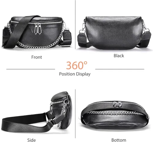 Miniatura 6 de Riñoneras de moda para mujer, Sightor - Riñonera pequeña cruzada de cuero, Negro -, Moda