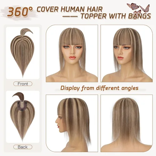 Miniatura 103 de Rich Choices Pelucas con topper de cabello para mujeres, cabello humano real 100% Remy, sin flequillo, para mujeres con adelgazamiento en la parte