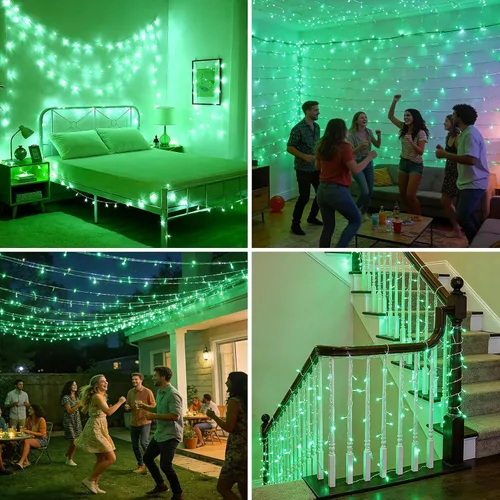 Miniatura 7 de Pooqla Guirnalda de 200 luces LED para interiores y exteriores, luces verdes de Halloween de 66 pies, enchufables con temporizador, 8 modos Alambre
