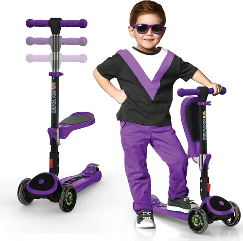 SKIDEE Kick Scooter for Kids Ages 3-5 | Foldable 3 Wheel Scooter with Lean-to-Steer, Adjustable Height, Removable Seat & LED Light Wheels | Toddler