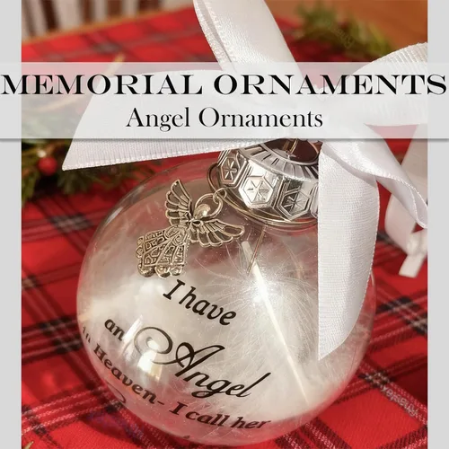 Miniatura 6 de Adornos de bola para árbol de Navidad, bola de plumas transparente, adorno conmemorativo de ángel, tengo un ángel en el cielo, lo llamo papá