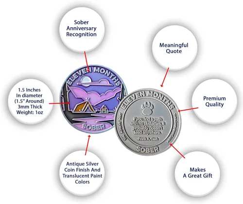 Miniatura 4 de Ficha sobria de 11 meses Chip sobrio de once meses Regalo no AA, medallones no religiosos para hombres y mujeres que celebran la sobriedad