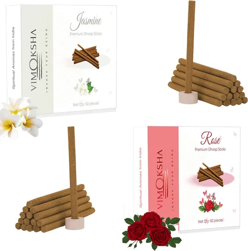 Dhoop - Varilla de incienso | 100% natural | Hecho a mano orgánico | Relajación | Positividad | Meditación Yoga | Purificación | Jazmín, Rosa,