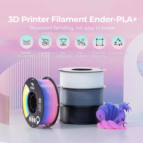 Miniatura 2 de Creality Filamento PLA+ Negro 1.75mm, filamento para impresora 3D de alta resistencia y sin enredos, embalaje al vacío, filamento para impresión 3D
