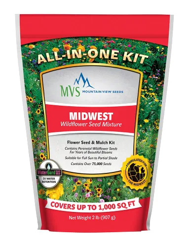 Mountain View Seeds 106485 Semilla de hierba de flores silvestres del medio oeste, 2 libras