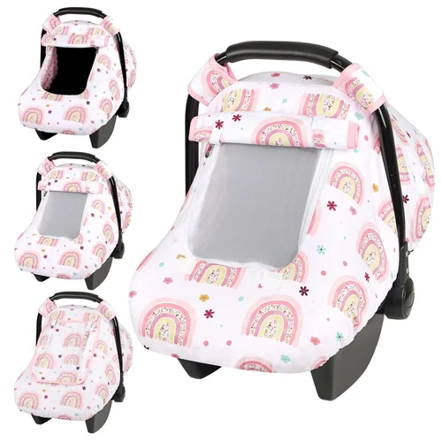 Miniatura 20 de Pea Pod Funda de Asiento de Automóvil para Bebé Niñas, Fundas de Asiento de Automóvil Infantil Arcoíris con Capota para Recién Nacidos, 2 Capas