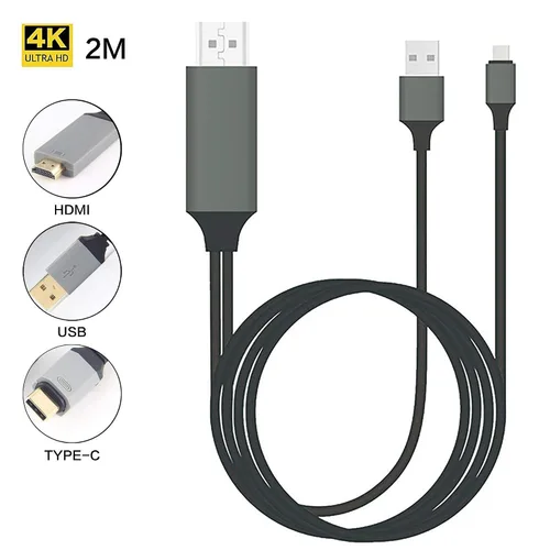 Miniatura 6 de PRO USB-C HDMI funciona para Xiaomi Poco X3 Pro a 4k con puerto de alimentación, cable de 6 pies a 2160p a 60Hz, cable de 6 pies/6.6 ft Gris