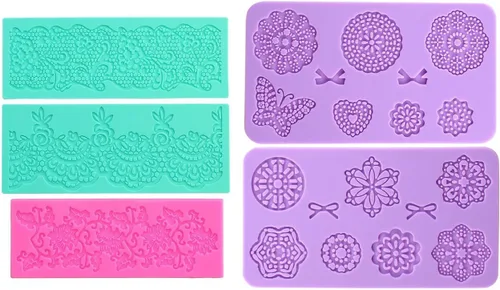 Miniatura 2 de Moldes de fondant de encaje en relieve, múltiples círculos de flores de encaje, herramienta de decoración de pasteles de boda, molde de silicona
