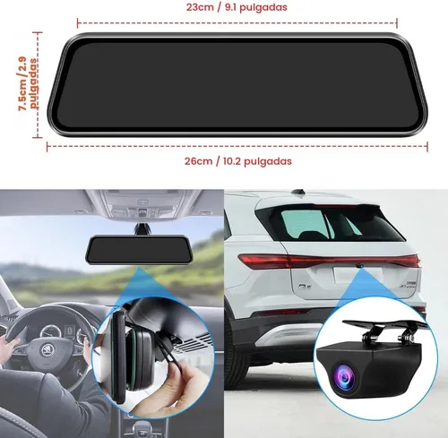 Miniatura 6 de Espejo retrovisor mejorado de 10 pulgadas, cámara de salpicadero frontal y trasera, cámara de respaldo de 1080P, pantalla táctil completa