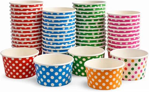 Worlds Copas de papel para helado de papel con lunares, tazas de yogur de 12 onzas, mezcla de 50 unidades