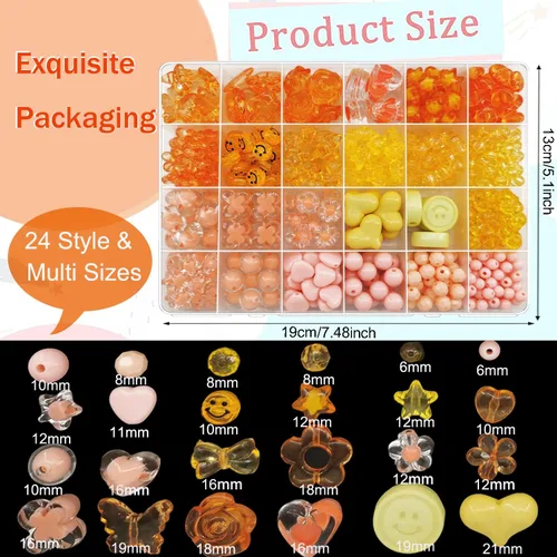 Miniatura 3 de 540 cuentas acrílicas de color naranja, cuentas redondas de plástico para pulseras, collares y manualidades de bricolaje