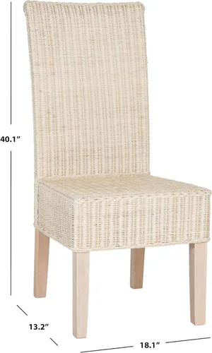 Miniatura 3 de SAFAVIEH Muebles - Juego de 2 sillas de comedor de mimbre Arjun - Blanco lavado - Ratán - Diseño tejido costero - Ideal para comedor, cocina, altura