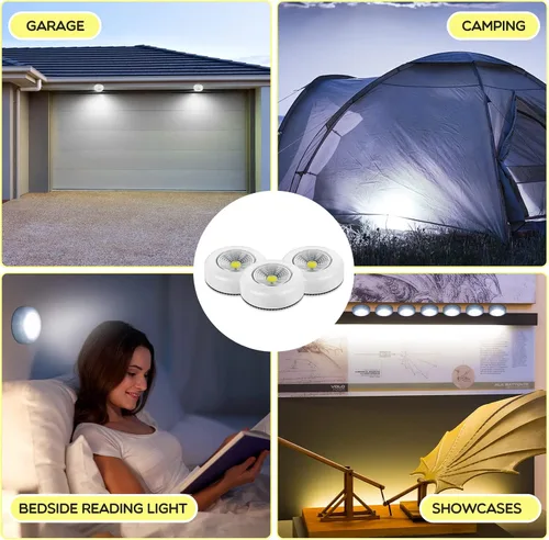 Miniatura 6 de Macarrie Paquete de 12 luces LED inalámbricas de disco, iluminación debajo del gabinete, luz táctil portátil de 70 lúmenes, funciona