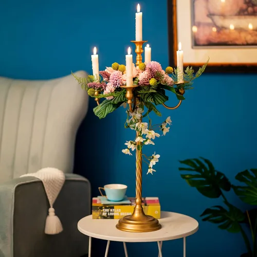 Miniatura 2 de Sziqiqi Candelabro de Piso Alto de 28 Pulgadas Portavelas Cónico para Velas y Portavelas de Metal Floral Centro de Mesa para Boda Fiesta Evento
