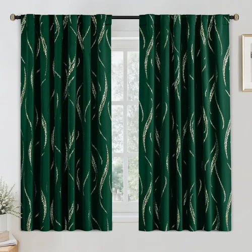 Miniatura 66 de Yakamok Cortinas opacas de 84 pulgadas de largo para sala de estar, con aislamiento térmico, patrón de líneas onduladas doradas, patrón de puntos