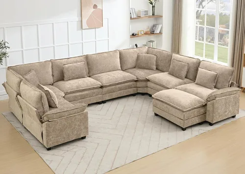 Miniatura 50 de Juego de sofá seccional modular de gran tamaño, sofá de nube convertible de asiento profundo, sofá esquinero grande en forma de L con cojines Beige