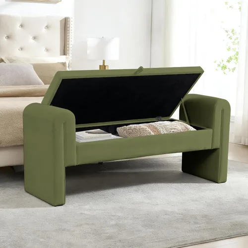 Miniatura 18 de Banco de almacenamiento de terciopelo para dormitorio, extremo de la cama con 2 almohadas, banco otomano tapizado con botones copetudos, reposapiés