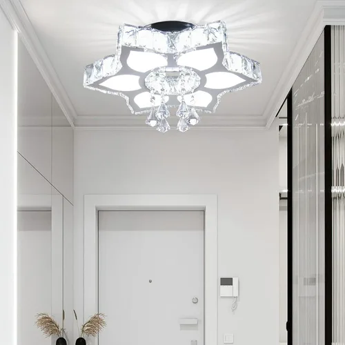 Miniatura 6 de CLAIRDAI Lámpara de Techo de Cristal de 16.1", Lámpara de Araña de Cristal Moderna con Flores, Lámparas de Araña LED Empotradas en el Techo