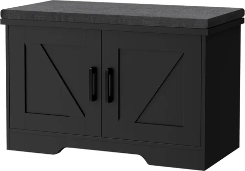 HOMSHO Banca de almacenamiento de 2 niveles, banca para zapatos de 70 cm de ancho con cojín de asiento acolchado, banca de entrada con 2 puertas