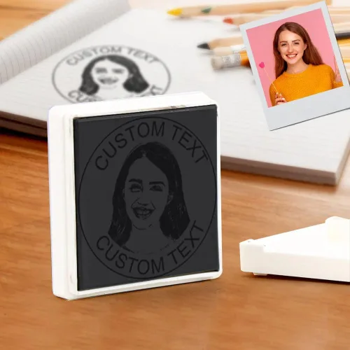 Miniatura 2 de Sellos personalizados autoentintados, sellos de fotos personalizados para retratos con cara y texto, suministros de oficina, negocios, sello