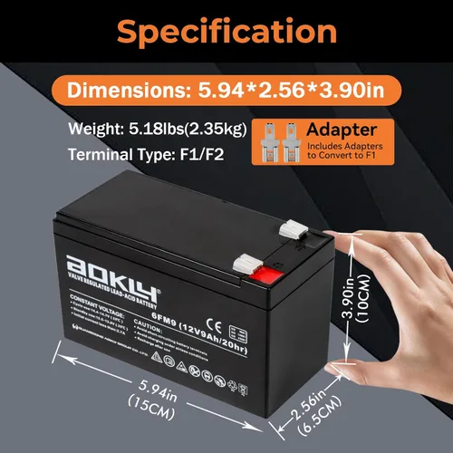 Miniatura 2 de Batería de repuesto de 12 V 7 Ah 6fm7 Batería de plomo ácido sellada recargable SLA AGM fuente de alimentación sin mantenimiento, tamaño 5.94 x 2.56