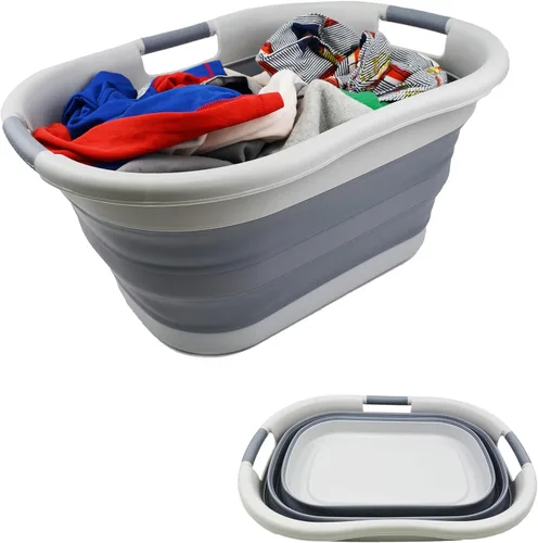 SAMMART Cesta plegable de plástico para la ropa sucia de 40 L (10.5 galones), contenedor de almacenamiento plegable, organizador y tina de lavado