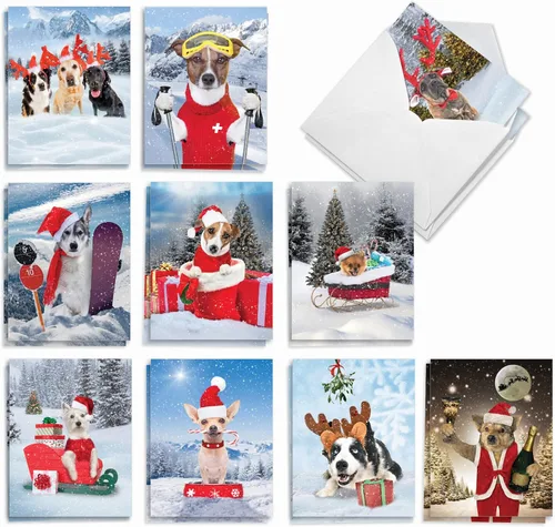 The Best Card Company - 20 adorables tarjetas de felicitación navideñas (4 x 5.12 pulgadas) - Saludos de cachorros a granel, surtidos (10 diseños, 2
