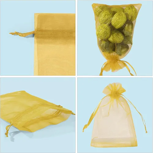 Miniatura 5 de ANZNKU Paquete de 50 bolsas de organza pequeñas de malla de 4 x 6 pulgadas, bolsa de regalo dorada de primera calidad con cordón, bolsa de malla