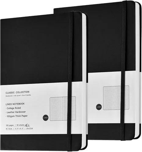 Paquete de 2 cuadernos de tapa dura en espiral, cuadernos de papel rayados con rayas universitarias, cuaderno sujeto tamaño A5, 5.5 x 8.3 pulgadas,
