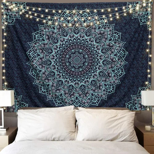 Miniatura 11 de Tapiz de mandala negro para colgar en la pared, tapiz psicodélico de pared, estético, indio, hippie, decoración bohemia para el hogar, dormitorio