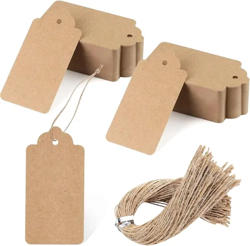 Miniatura 14 de SallyFashion 100 etiquetas de regalo con cuerda adjunta, etiquetas colgantes de papel kraft de 1.7 x 2.8 pulgadas para ropa, manualidades, boda, 100