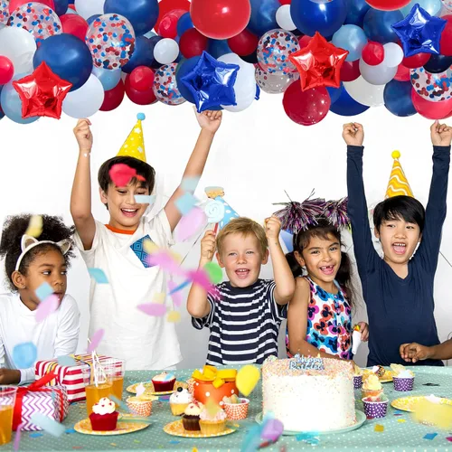 Miniatura 7 de PERPAOL Kit de guirnalda de globos de color azul marino, rojo y blanco, 140 unidades, para graduación de clase de 2024, día 4 de julio, bandera