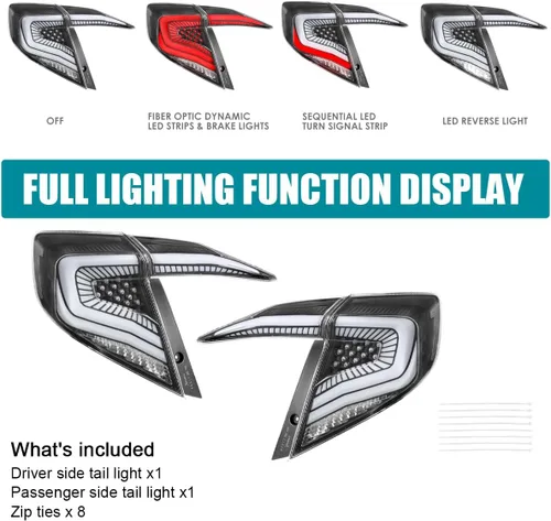Miniatura 7 de SPEC-D TUNING Luces traseras negras con tiras LED blancas, señal de giro LED secuencial y animación de inicio compatible con Honda Civic 4 puertas