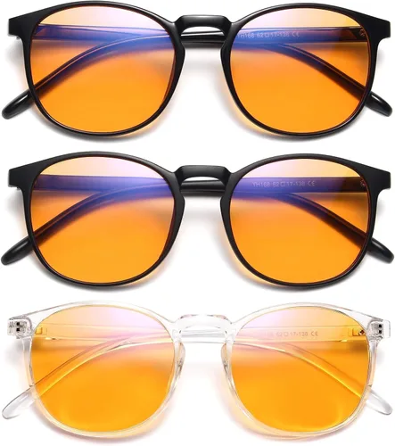 Miniatura 25 de IBOANN - Lentes con filtro de luz azul para mujeres y hombres, paquete de 3 unidades, armazón redonda estilo retro a la moda, lentes falsos vintage