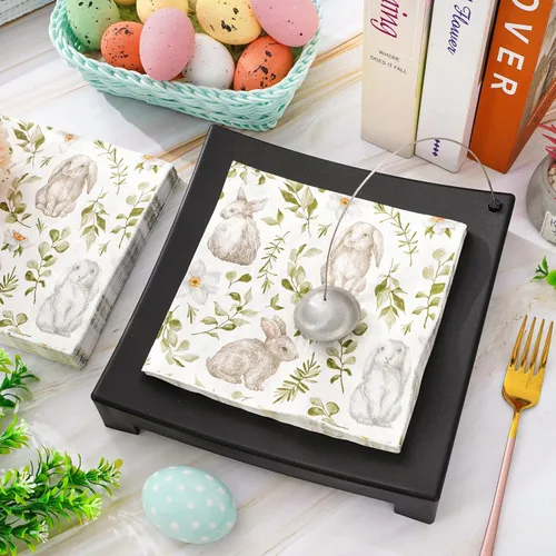 Miniatura 3 de Paquete de 50 servilletas de papel de Pascua, acuarela, conejo, desechables, servilletas decorativas para cena, suministros de vajilla para fiestas