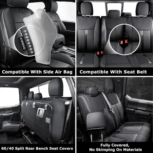Miniatura 5 de Fundas de asiento de piel sintética de alta calidad para Ford F150 SuperCrew XL XLT STX (2015-2020) y F250/F350/F450 Crew Cab XL XLT (2017-2022)