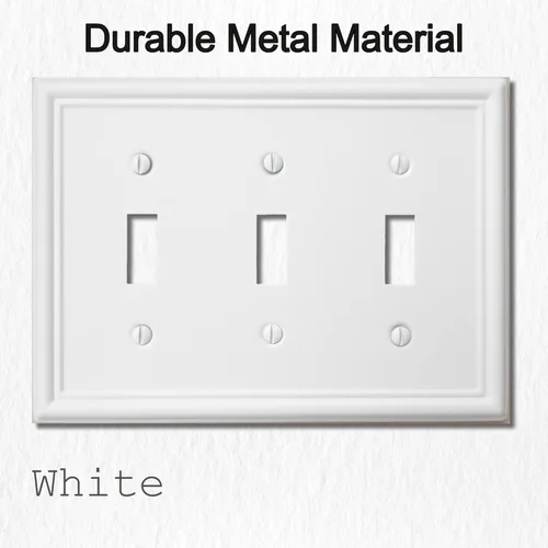 Miniatura 3 de OKAWYC Cubierta de Interruptor de Luz Triple Toggle Luca Placa de Pared Metálica, Paquete de 2 Blanco 3 Gang, Cubierta de Interruptor de Luz Placa